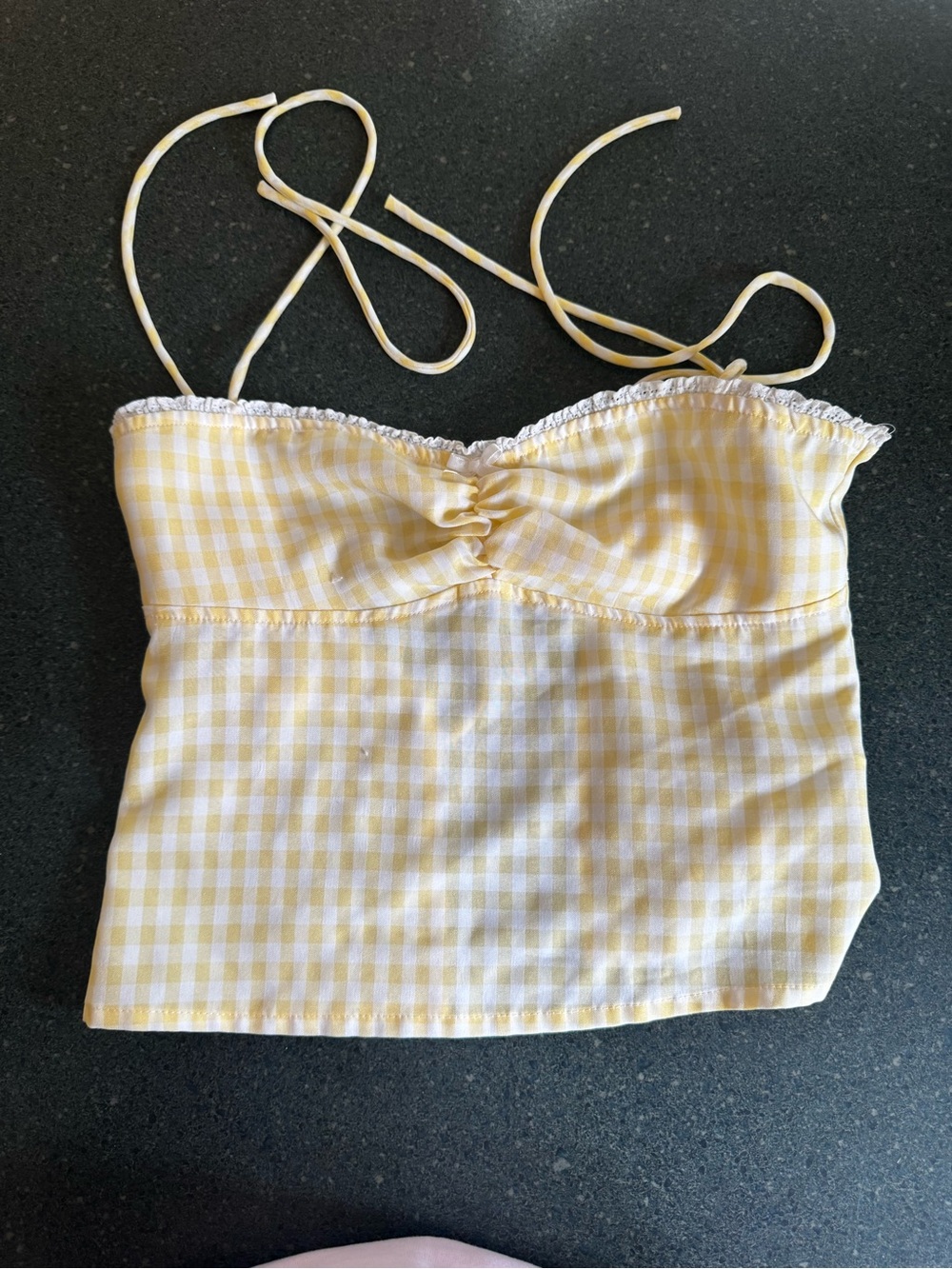 Edikted Yellow Gingham Tie-Strap Crop Camisole